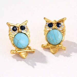 Owl Earrings Statement Studs Gold Plated